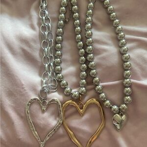 Silver and Gold Heart Pendant Necklaces priced individually